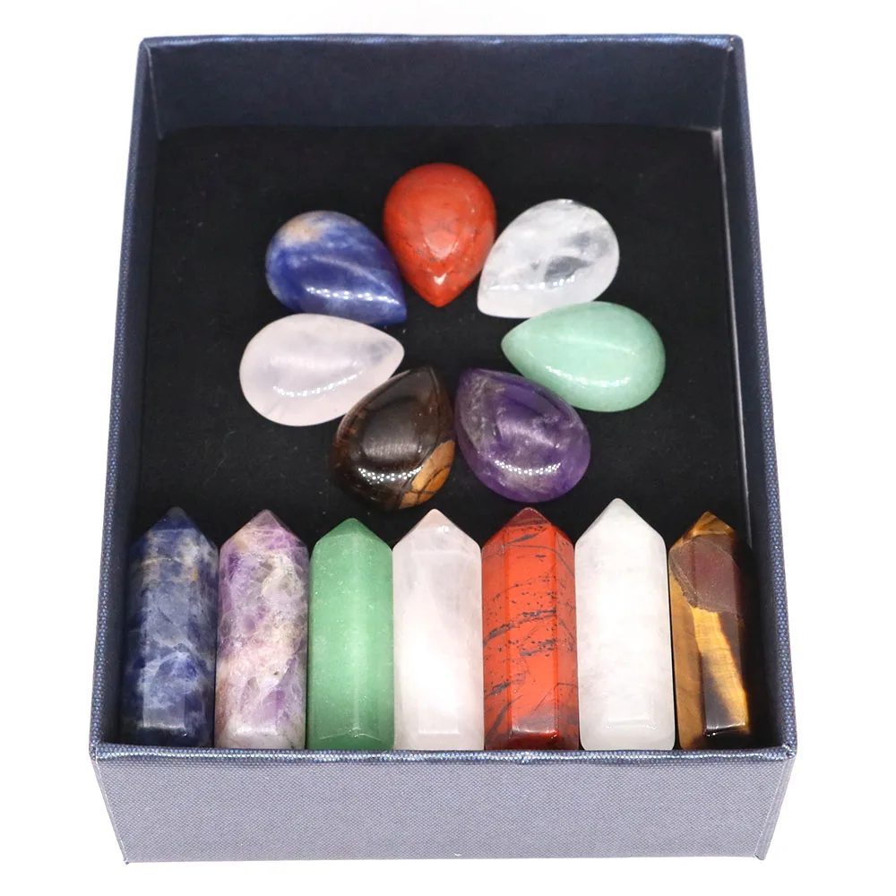 14pcs/set 7 čakra bod přirozený kámen broušené sklo křemen gemstones řemeslo dar skříňka reiki hojení energie minerální domácí dekorace velkoobchod