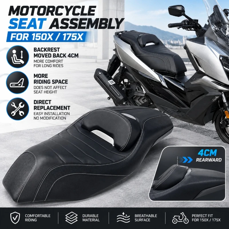 Motorcycle Seat Assembly for 150X 175X Rider Backrest 4cm Rearward Comfort Seat Direct Replacement Scooter Accessories