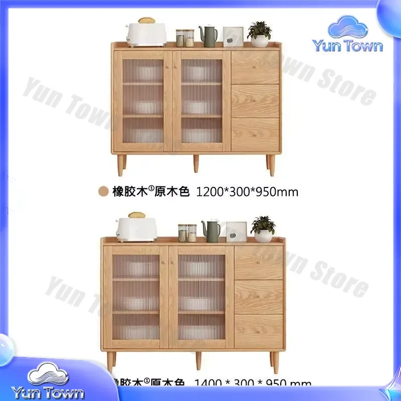 All Solid Wood Dining Side Cabinet for Small Apartment Ultra Thin 30cm 40cm Storage Rubberwood Living Room Sideboard Entryway