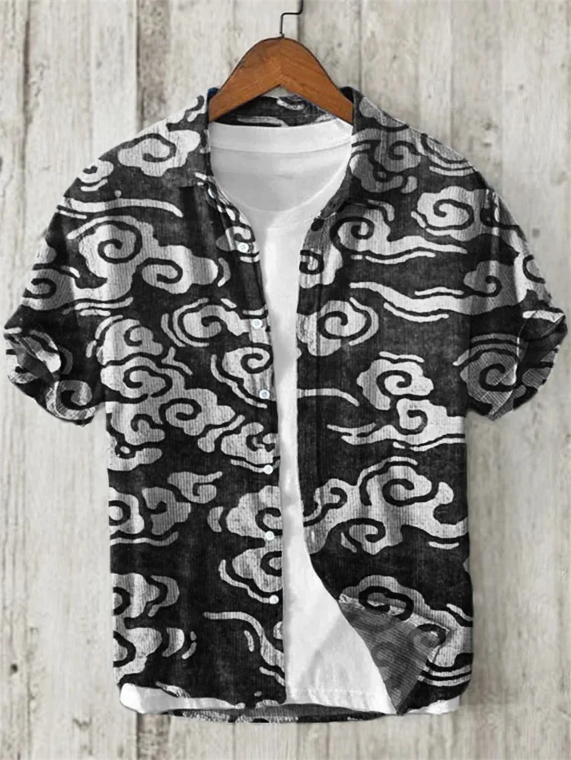 Hawaiian artistic fashion men's shirt printed 3D digital casual wide-collar short-sleeve shirt made of 100% linen fabric.
