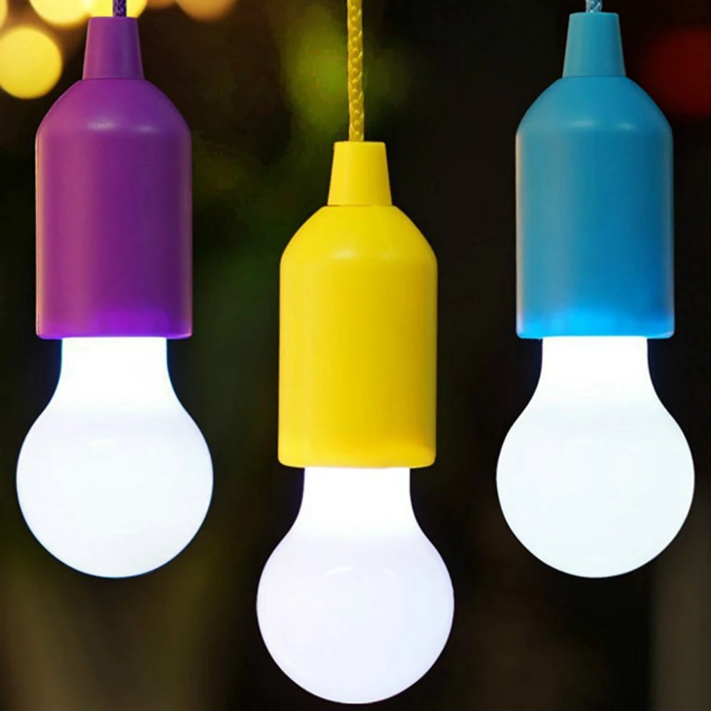 8 Pcs Colorful Light Bulb Chandelier Portable LED Pull Cord Light Bulb Outdoor Garden Camping Hanging LED Light Lamp