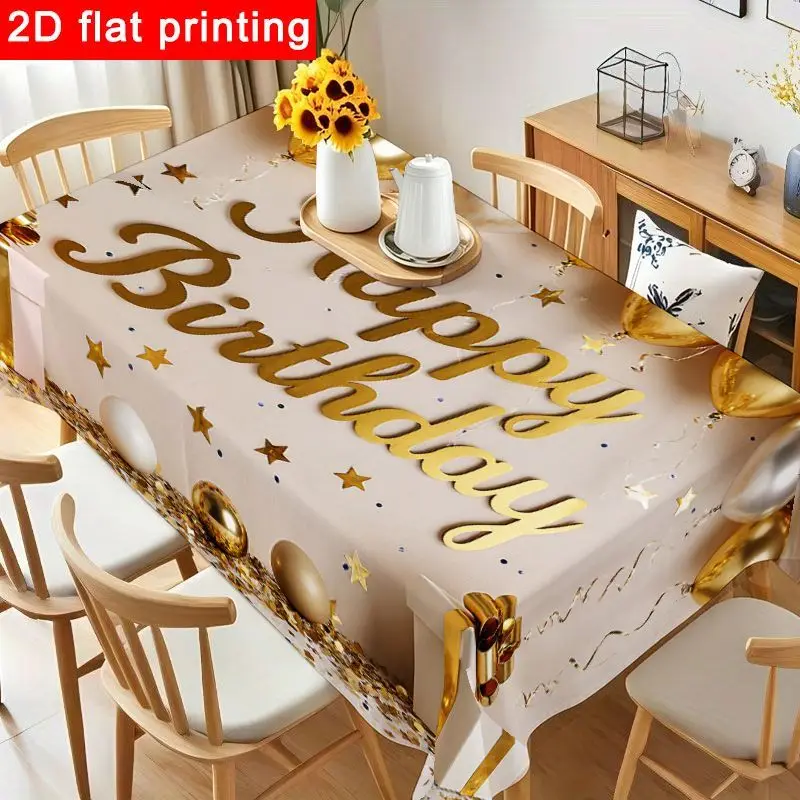 elegant gold and silver double-color birthday party tablecloth - soft beige rectangular shape, with 