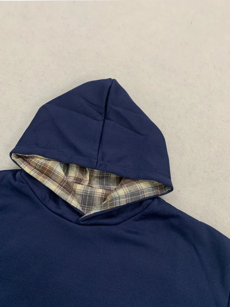 Herbstlicher, ästhetischer GRUGE-Kapuzenpullover mit Gitterfutter und Y2K-Streetstyle, lässiger Alltags-Hoodie für Damen und Herren – Detail 4