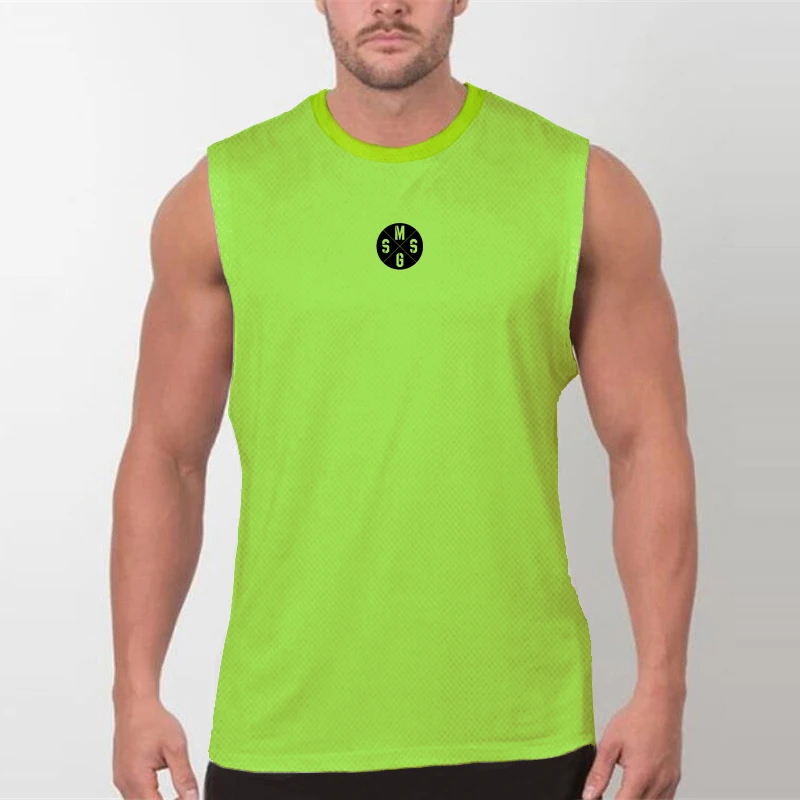 8 Colors Men's Casual Workout Sleeveless Gym Bodybuilding Muscle Shirt Summer Mesh Breathable Quick Dry Cool O Neck Tank Tops