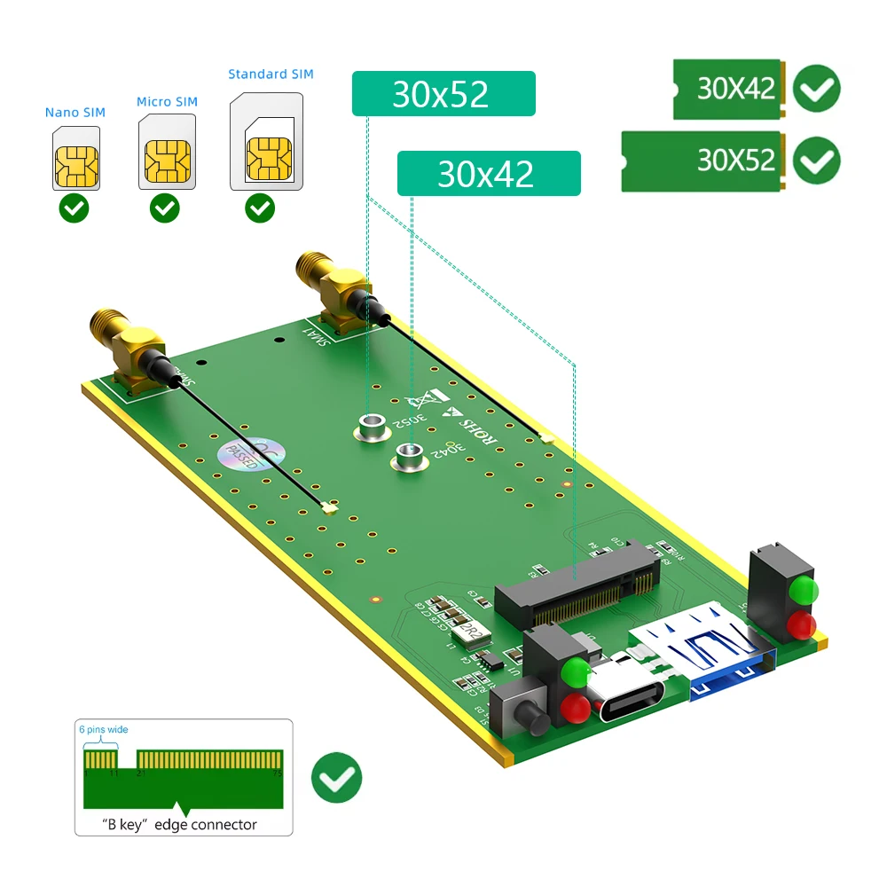 New Version NGFF(M.2)  key B to USB 3.0 Adapter with card Slot  and additional power for 3G/4G/5G Module