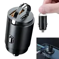 Dual-port Universal Car Super Fast Charger 100W Mini Car Charger USB Type C QC3.0 PD Fast Charging 12-24V Pull Ring Car Adapter