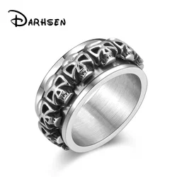 DARHSEN Rotatable Punk Stainless Steel Men Statement Skull Ring Silver Color Fashion Jewelry Size 7 8 9 10 11 12 13