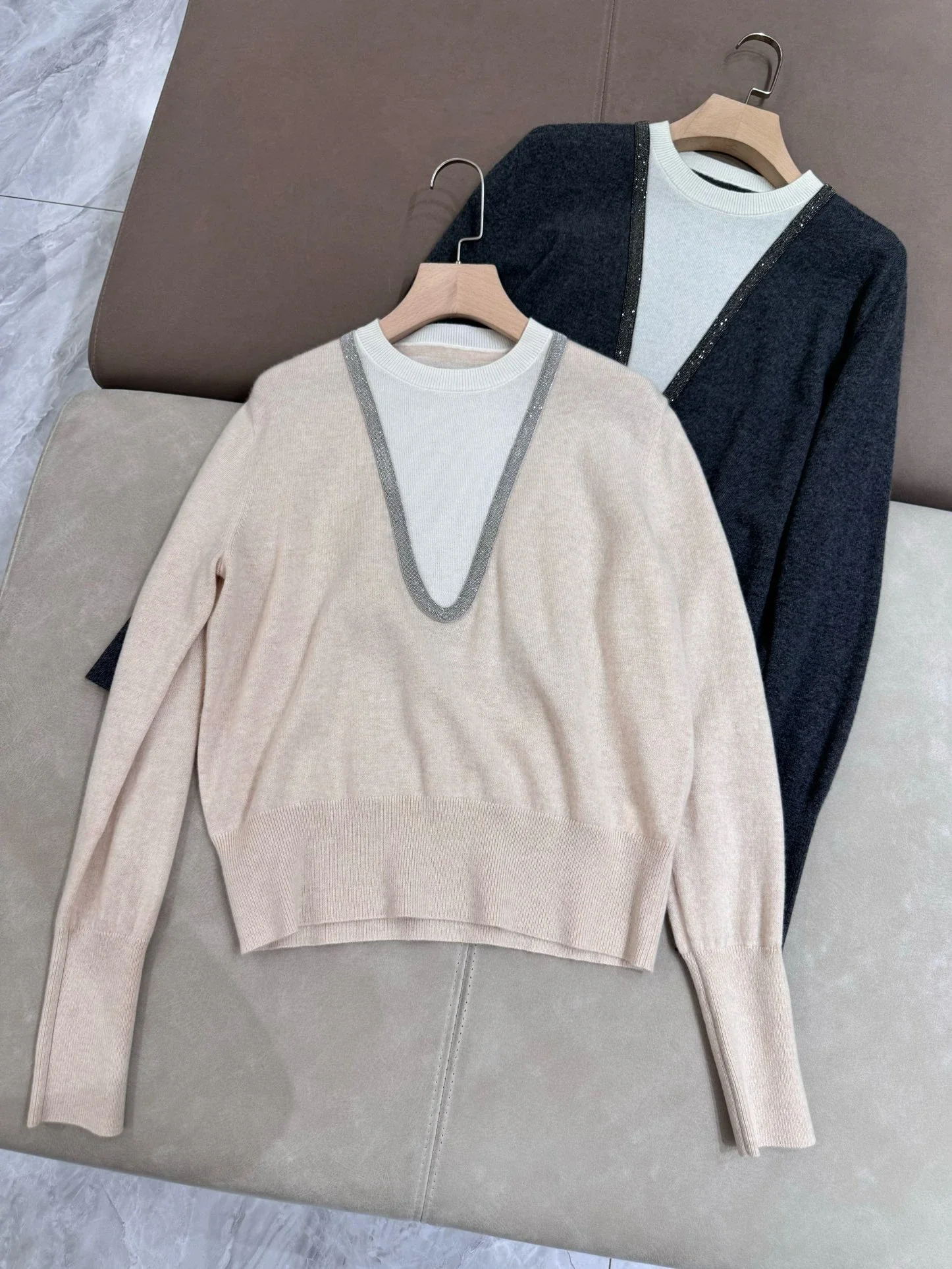 Pullover for Women 2024 New Winter Autumn Cashmere Contrast Color O-neck Loose Casual long Sleeve Sweater