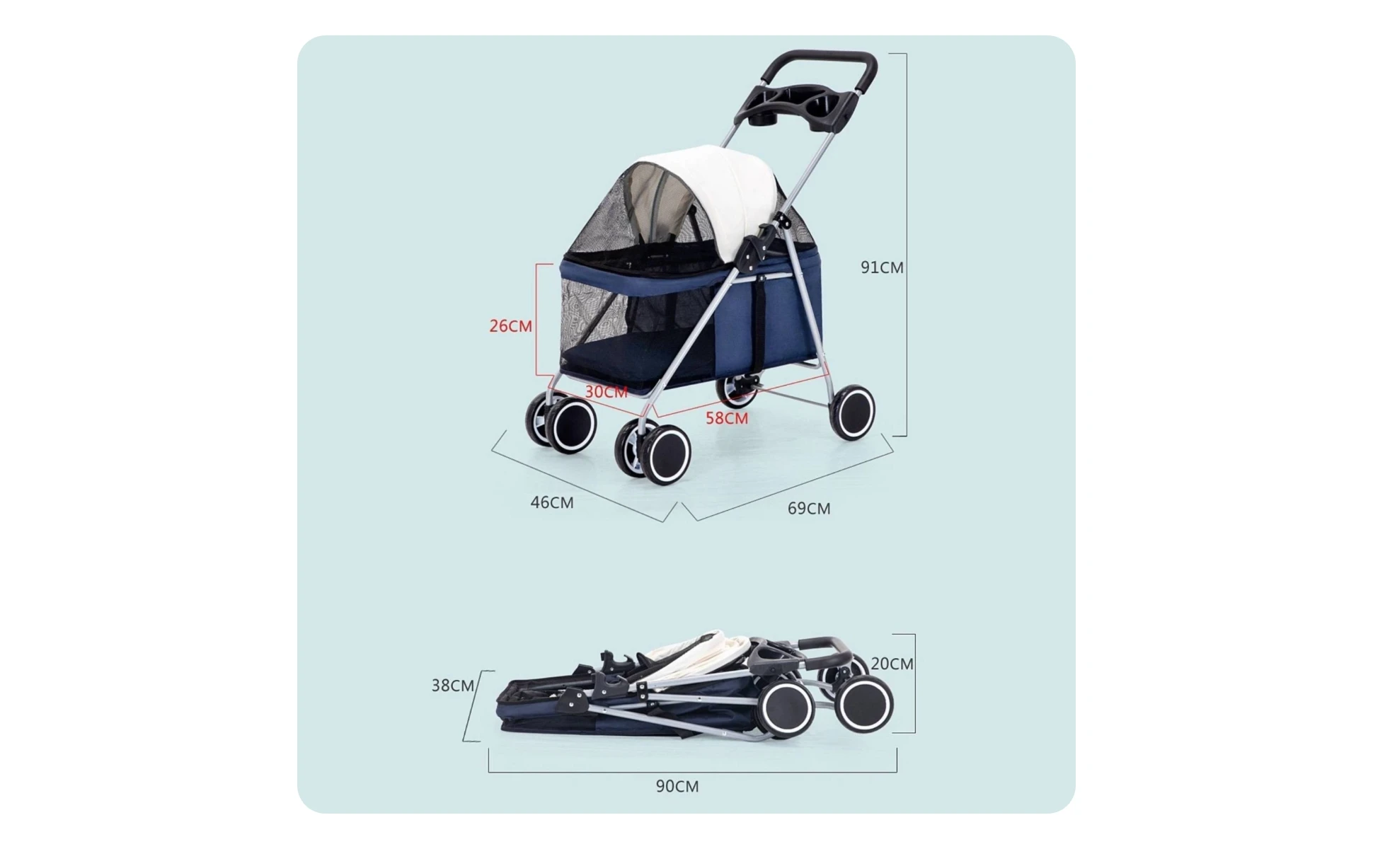Foldable Pet Stroller twinWheel Pet Carrier for Outdoor Transport