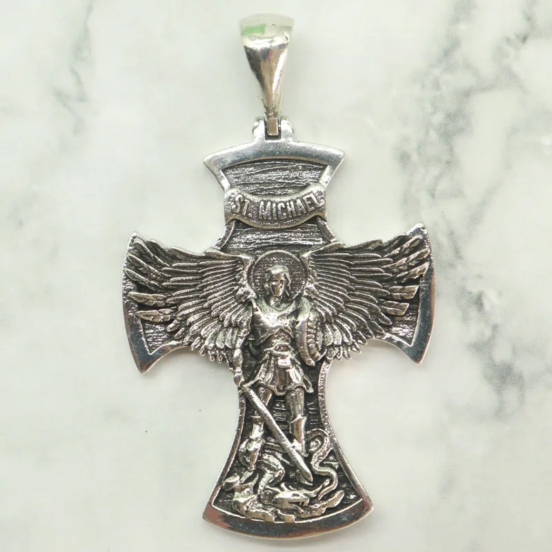 Buy 4 Get 1 Free 12.7g This Saint Michael the Archangel with Prayer Silver Pendant embodies sacred guardianship Prevent Allergy