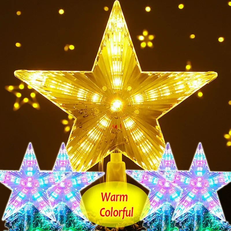 Xmas Star LED Night Light Christmas Tree Top Five-pointed Star Lamp for Wedding Party Outdoor Fairy Garland Decors 17x18cm