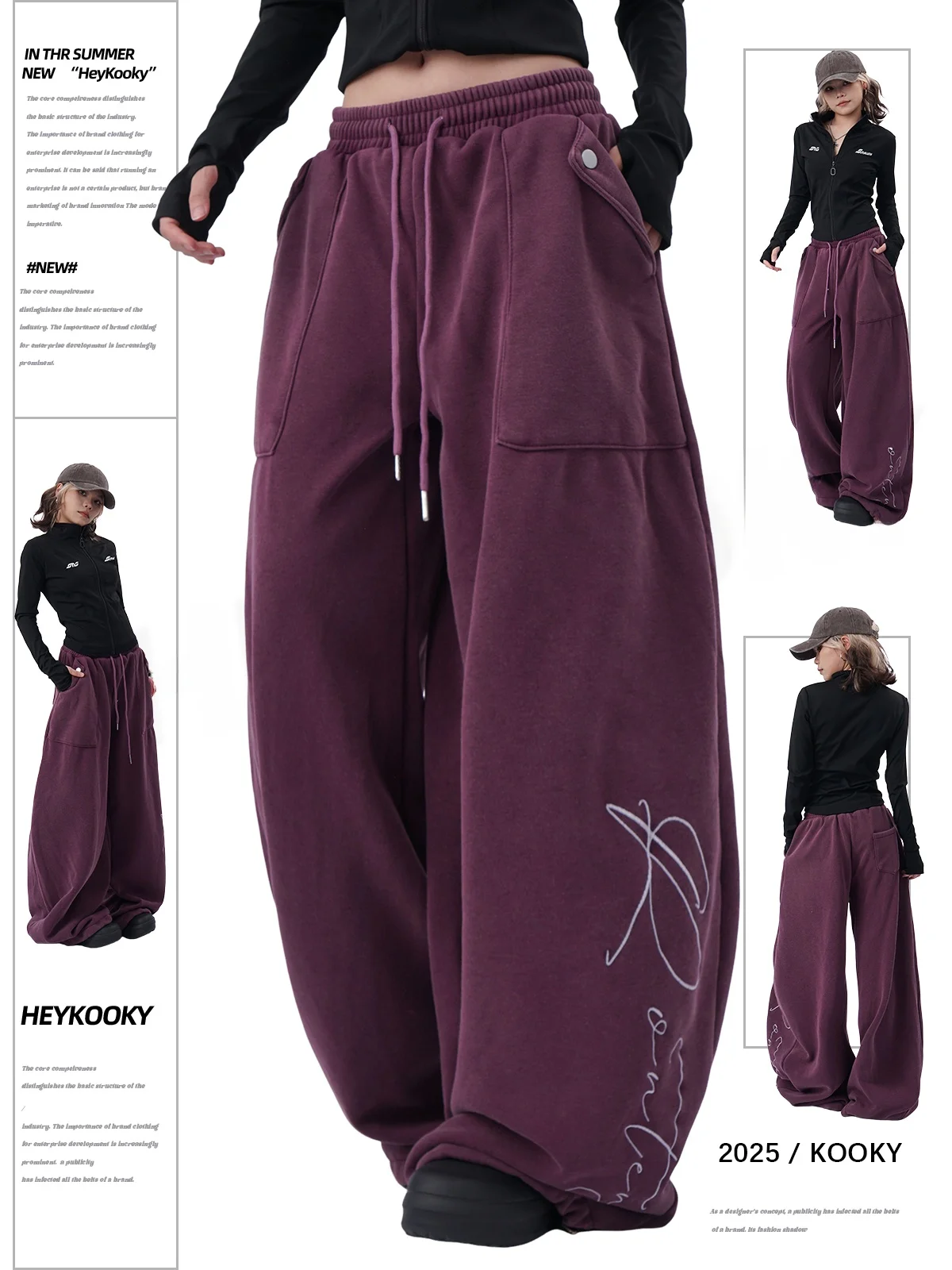 

Широкие спортивные брюки Street Sle, фиолетовые, с принтом цветов сливы, для джазовых танцев, повседневные, свободного кроя, с низкой талией, из других материалов