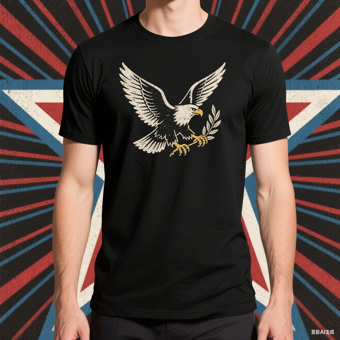 

White Black Color VintageEagle Victory Symbol Print Regular Fit Crew Neck Short Sleeve T Shirt Unisex Casual Retro Sports Top