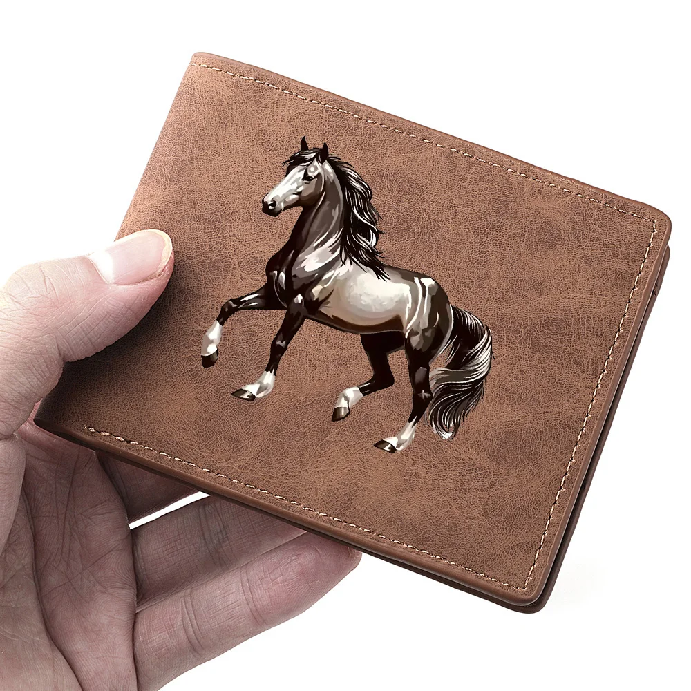 Men's Retro Horse Print Double-Fold Short Wallet Fashionable Credit Card Holder Money Clip Wallet