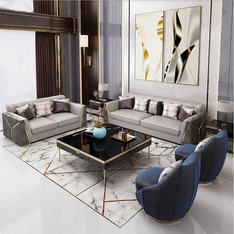 Italian light luxury living room villa large sofa designer high-end custom leather sofa combination furniture