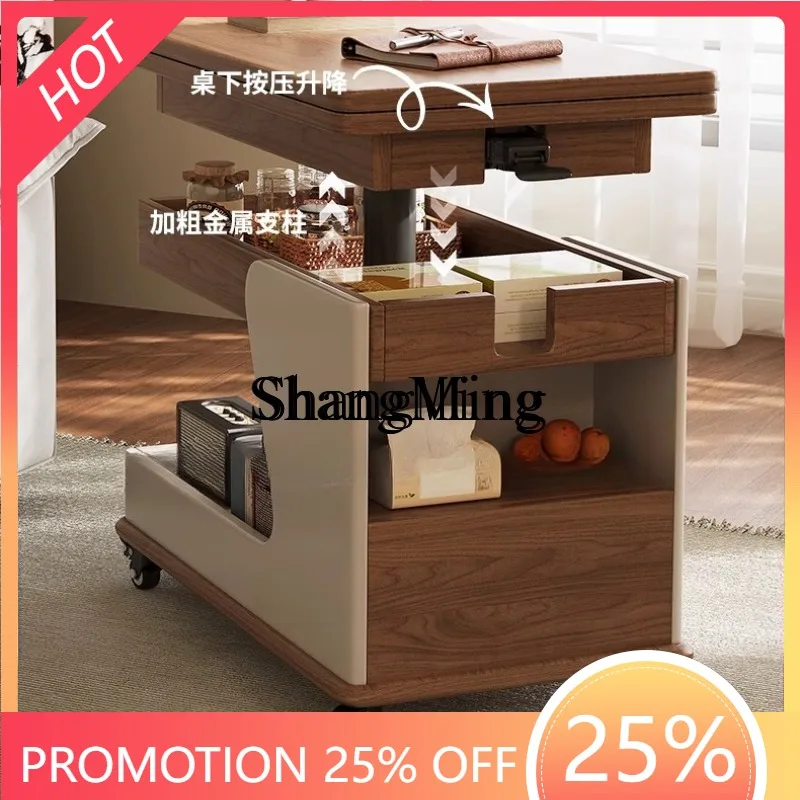 

CL apartment living room movable side cabinet multi-functional tea table lifting folding solid wood trolley