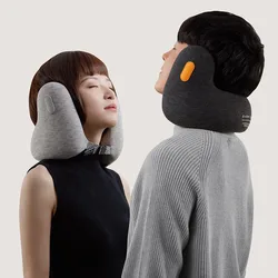 EVERYTHINK Travel Pillow Airplane with Noise Canceling Earmuffs Memory Foam Portable Neck Pillow 360°Neck Support for Car