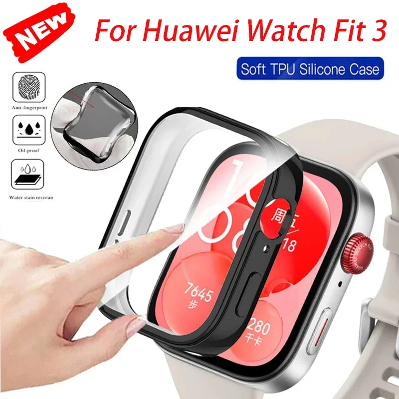Huawei assistir caber 3 caixa do relógio inteligente, tampa protetora macia do tpu, escudo, quadro, acessórios