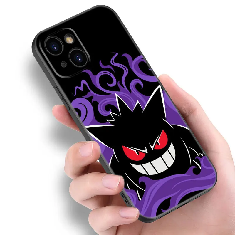 Dark P-Pokemon G-Gengar Phone Case For Apple iPhone 12 13 Mini 11 14 15 Pro Max 7 8 Plus X XR XS SE 2020 Black Silicone Case