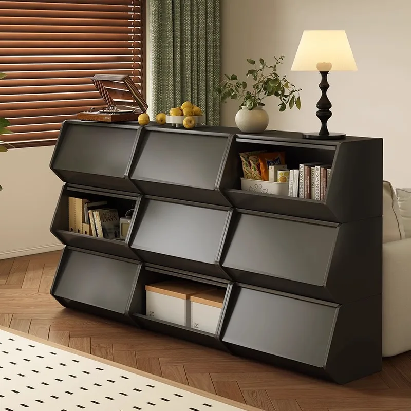 Black lattice cabinet, bookcase, locker, floor-to-ceiling living room, sofa side cabinet, low cabinet, snack toy storage