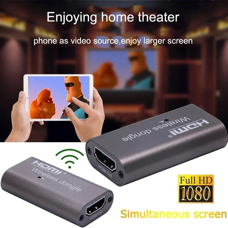 1080P อะแดปเตอร์แสดงผล WiFi ไร้สายทีวีแชร์ dongle ตัวรับสัญญาณเสียงวิดีโอตัวขยาย HDMI สำหรับโทรศัพท์ iOS Android กับจอมอนิเตอร์ทีวี