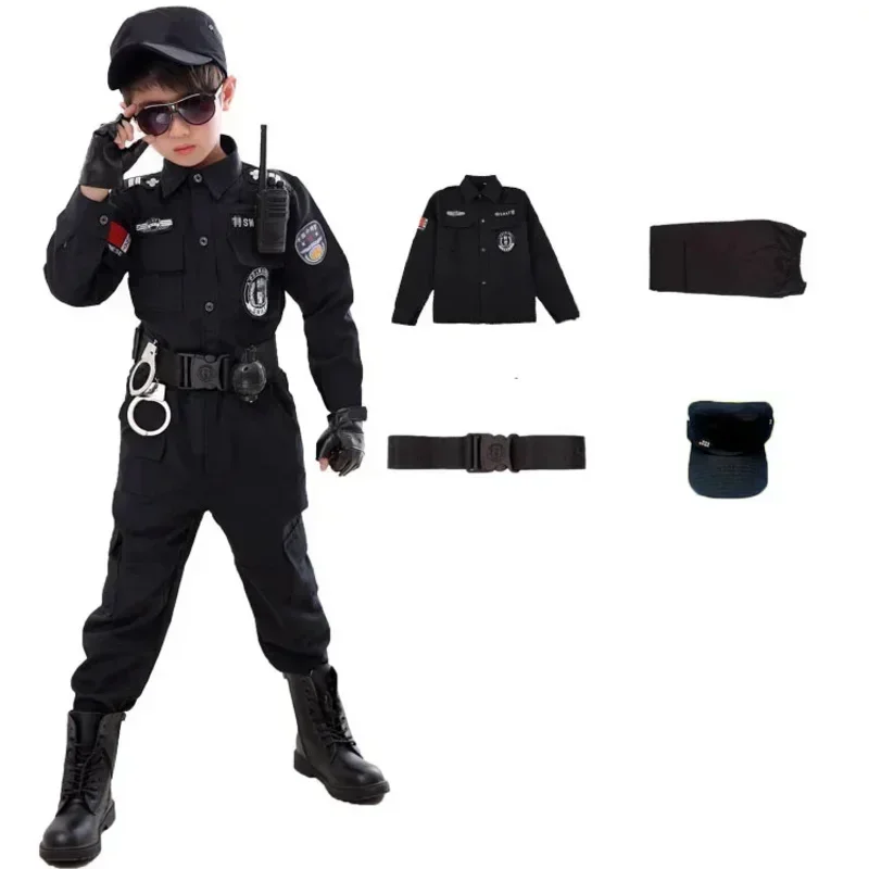 Costumi da poliziotto per bambini Uniforme della polizia per bambini Ragazzi Ragazze Poliziotti dell'esercito Abbigliamento cosplay Vestito Regalo di carnevale per feste di Halloween