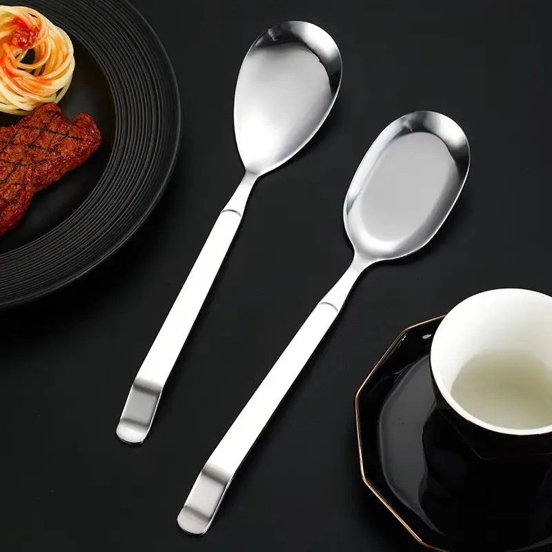 

5pcs Silver Home Serving Stainless Steel Cutlery Set Large Spoon Fork Hollow Shovel Salad Stirring Tableware Kitchen Utensils