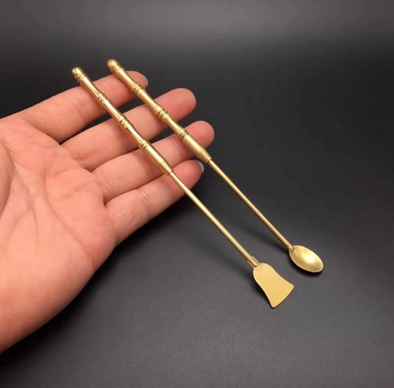 

Коллекция из 2 предметов, китайская чистая латунь, бамбуковая форма, ковш, ложка, лопата, чайная ложка, изысканная маленькая статуя