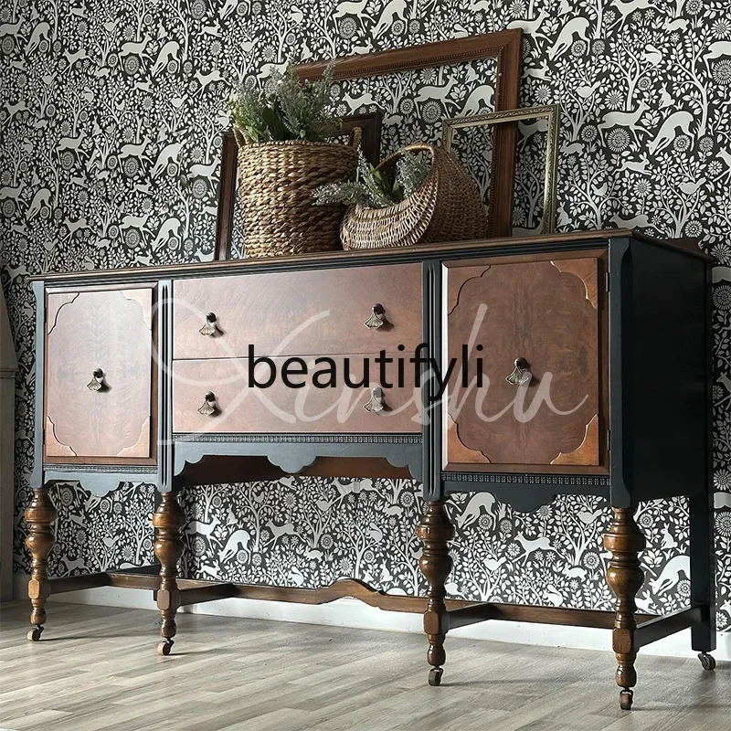 

zzqAmerican retro solid wood dining side cabinet, living room decorative cabinet, antique dining room locker