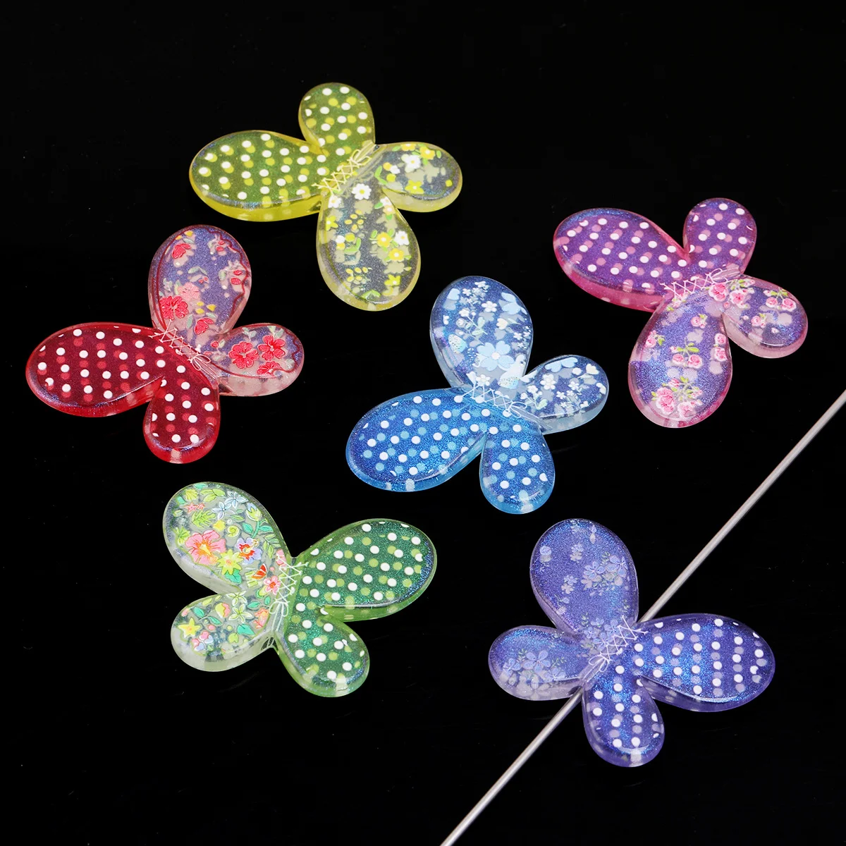 6pcs/18pcs Random Color Printed Translucent Butterfly Acrylic Beads for DIY Bracelet Necklace Handmade Jewelry Craft Supplies