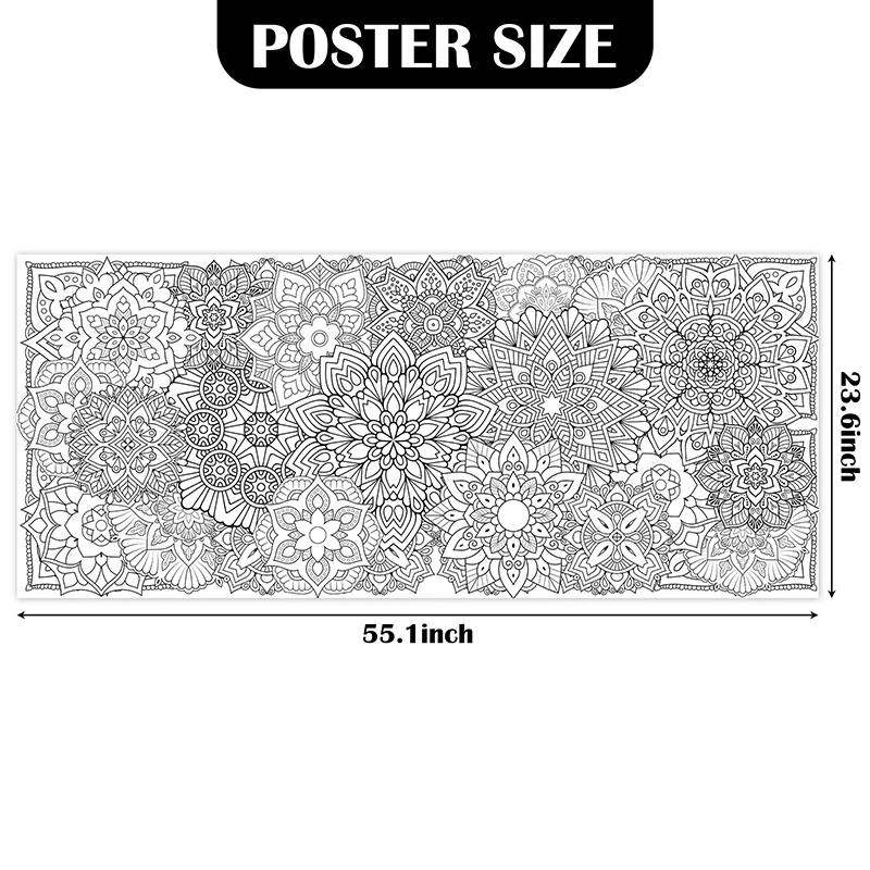 Jumbo Mandala Coloring Poster DIY Fill in Giant Flower Animal Butterfly Color Banner Drawing Craft for Party Activity Supplies