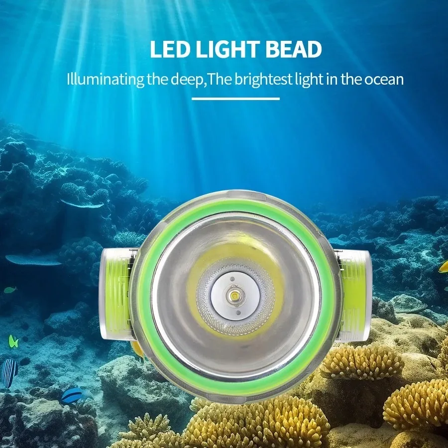 New Rechargeable LED Diving Headlamp Strong Light Professional Diving 500M Head Flashlight Scuba Diving Headlight Fishing Torch