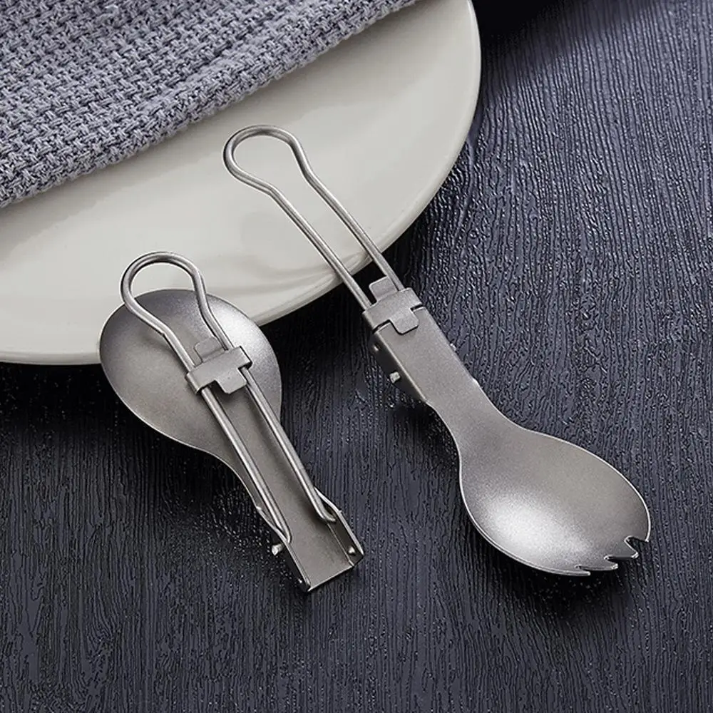 

1set Pure titanium picnic spoon Ultralight Cookware for Outdoor Camping Picnic Accessories Portable Hiking Travel 2 in 1 Tablewa