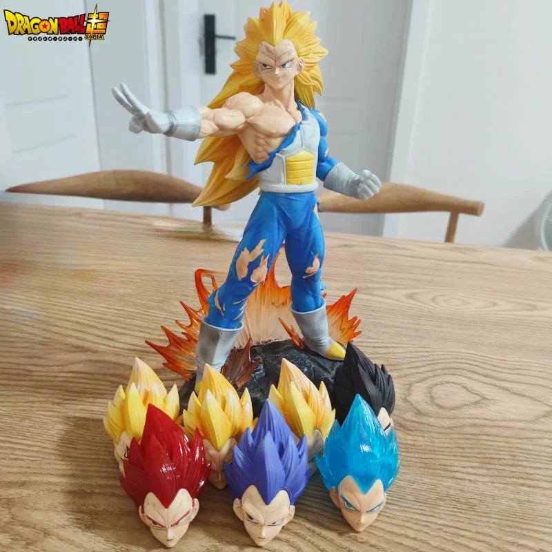 

29cm Anime Dragon Ball Figure 8 Heads Vegeta Gk Super Saiyan 3 Manga Statue Pvc Action Figurine Collectible Toys Gifts