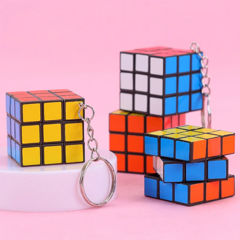 Fashion Magic Cube Keychain Fidget Toy Mini 3x3x3cm Key Ring For Women Men Gift