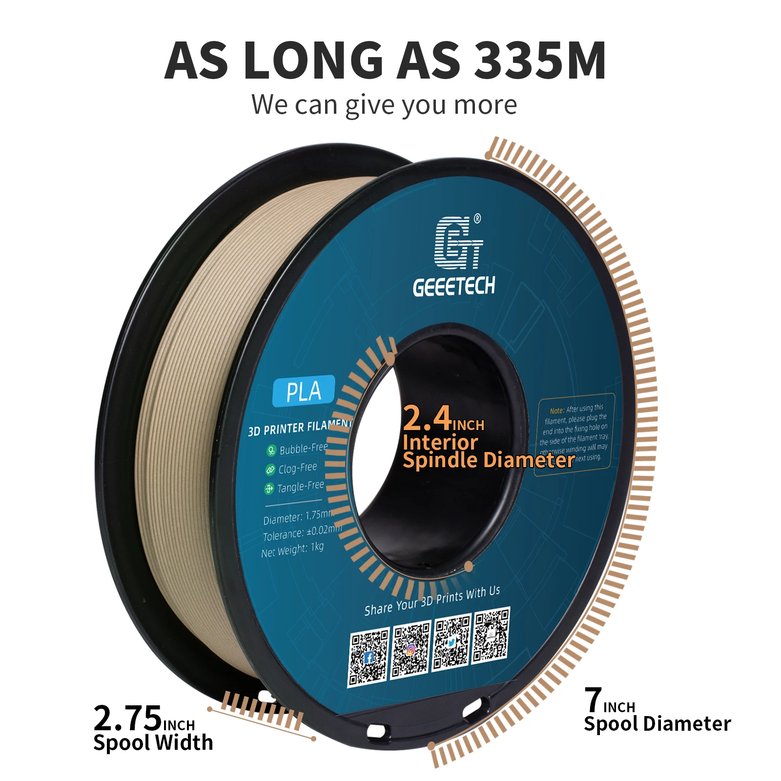 Filament Geeetech Wood PLA 5kg 1.75mm do drukarek 3D, pakowany próżniowo, dostępne w lokalnych magazynach, kolorowy plastik do drukarek 3D FDM — zdjęcie produktu 5