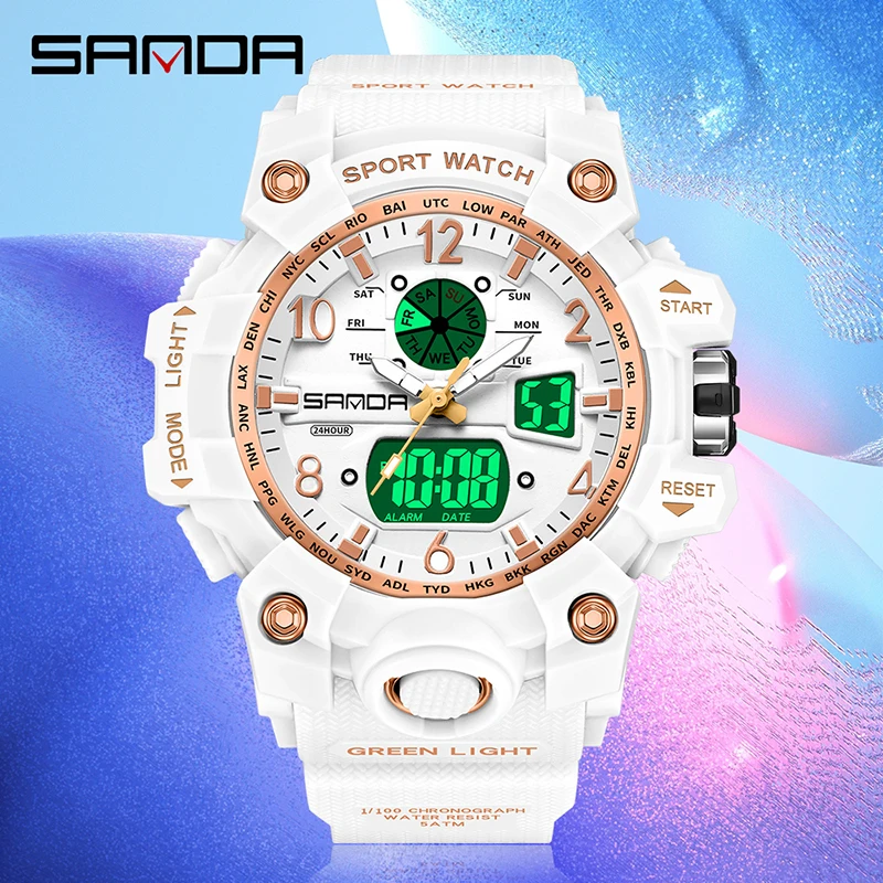 SANDA 3306 Watch Fashion Professional Women's Sports Watches Led Display Analog Digital Quartz 50 Meters Waterproof Wristwatches