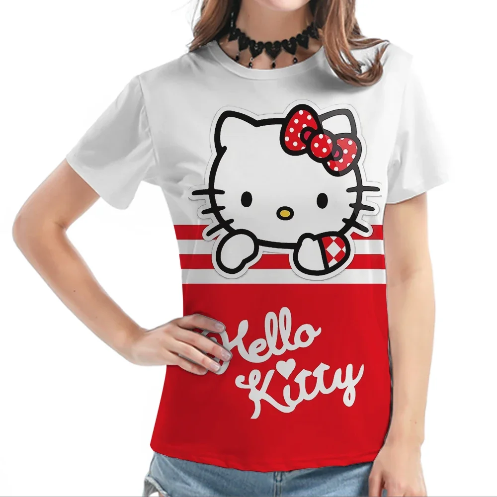 Summer Kids T-shirt 3D fashion Hello Kitty3D printed Harajuku Girls T-shirt Street casual Y2L Family Women O collar T-shirt