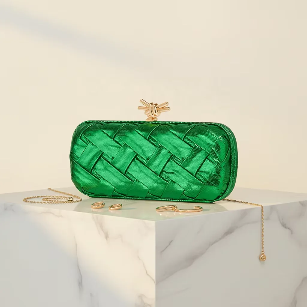 Factory Wholesale 2026 New Women's Geometric Woven Handbag Versatile Fashionable Party Clutch Single Shoulder Evening Bag Ladies
