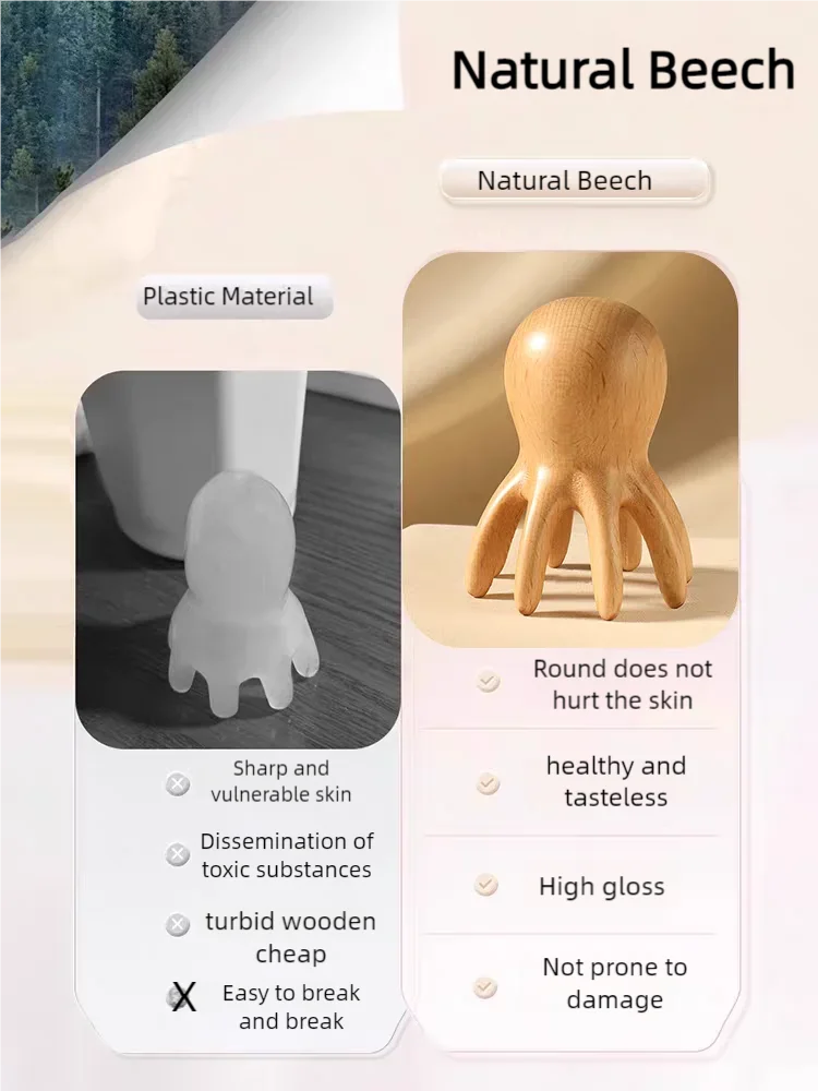 Sandalwood Octopus Massage Comb Head Meridian Scraping Scalp Massage Brush Acupuncture SPA Gua Sha Massage Comb Fatigue Relief view 4