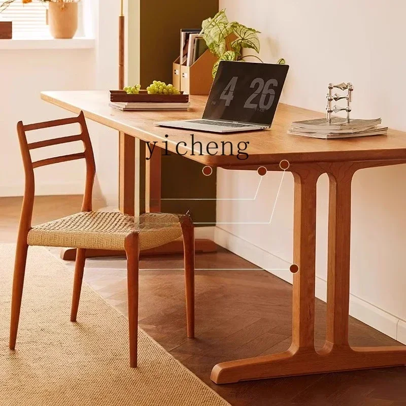 Living Room Large Long Desk Workbench Solid Wood Large Board Home Study Office Cherry Wood Dining Table Double Desk