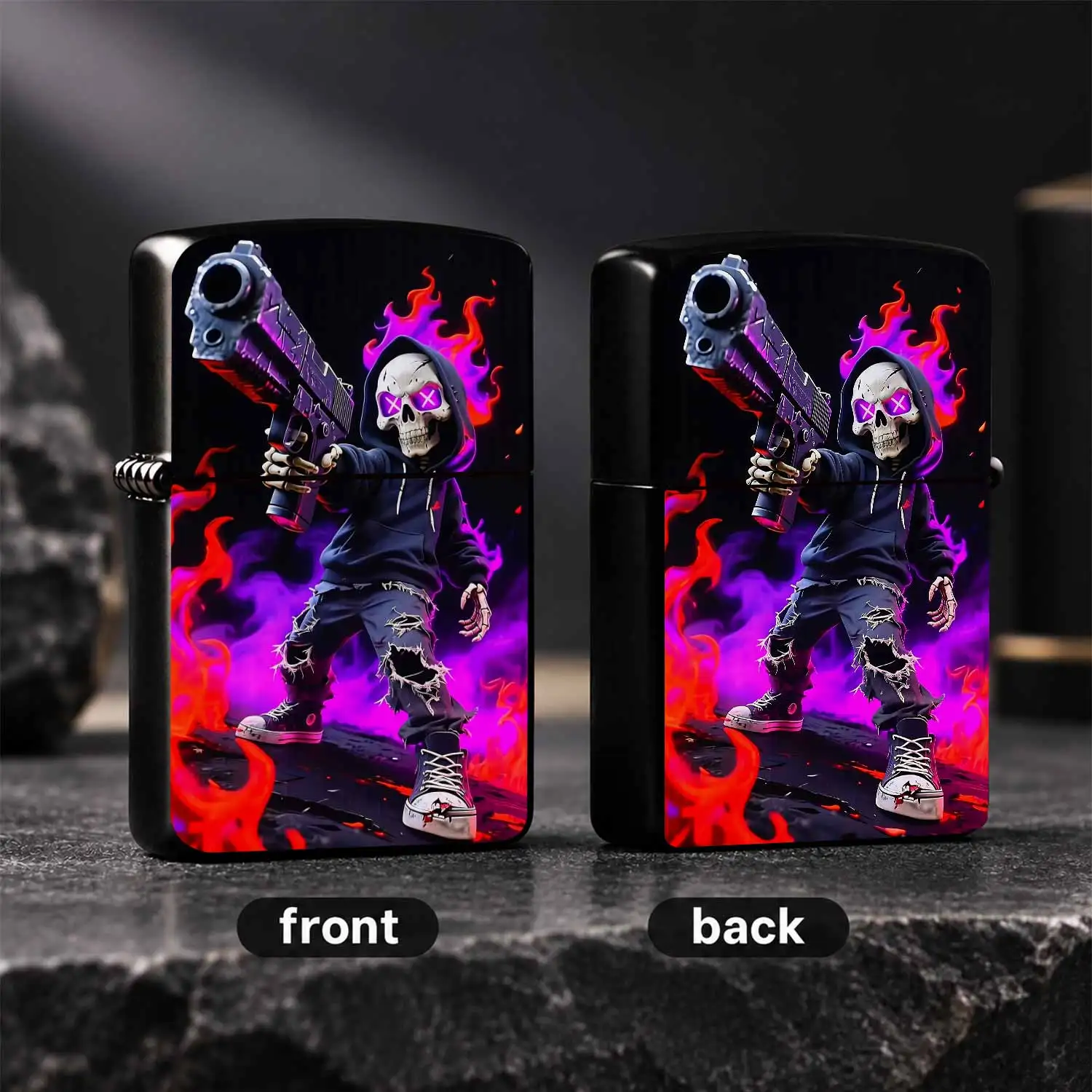 Stylish Cool Skeleton Character Print Lighter, Trendy Cyber Neon Flavor Personalized Pocket Igniter, Perfect for Daily Carrying, Travel Use, Unique Trendy Gift for Friends, Suitable for Camping Hiking Outdoor Activities  A Humorous And Inte
