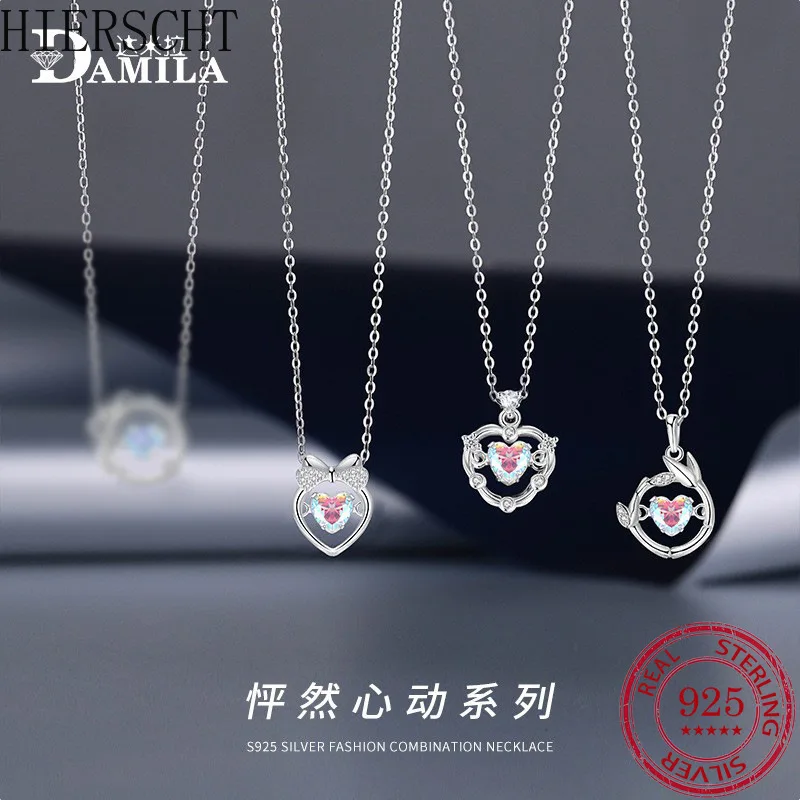 S925 Sterling Silver Smart Love Magic Apple Necklace Female Symphony Zircon Beating Heart Clavicle Chain Jewelry