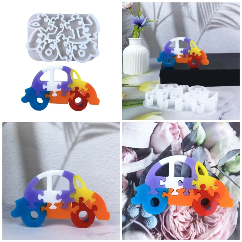 Home Decoration Silicone Mold Car Puzzle Toy Shaped Ornament Mould Preschool Learning Tool Mould Jewelry Making Supplies