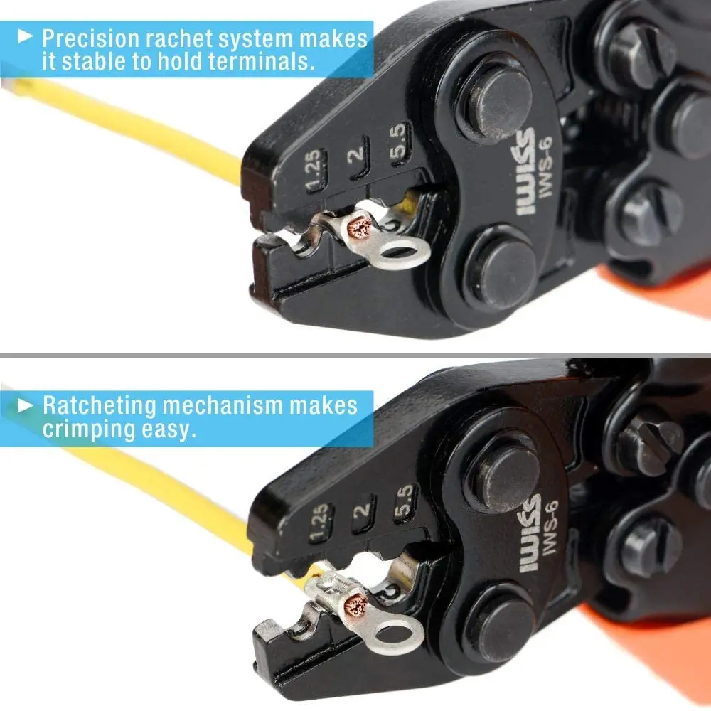 IWS-6 Crimping Plier for Non-Insulated Terminals and Butt/Spice/Open/Plug Connectors Wiring Repairs Hand Crimper Tools AWG16-10