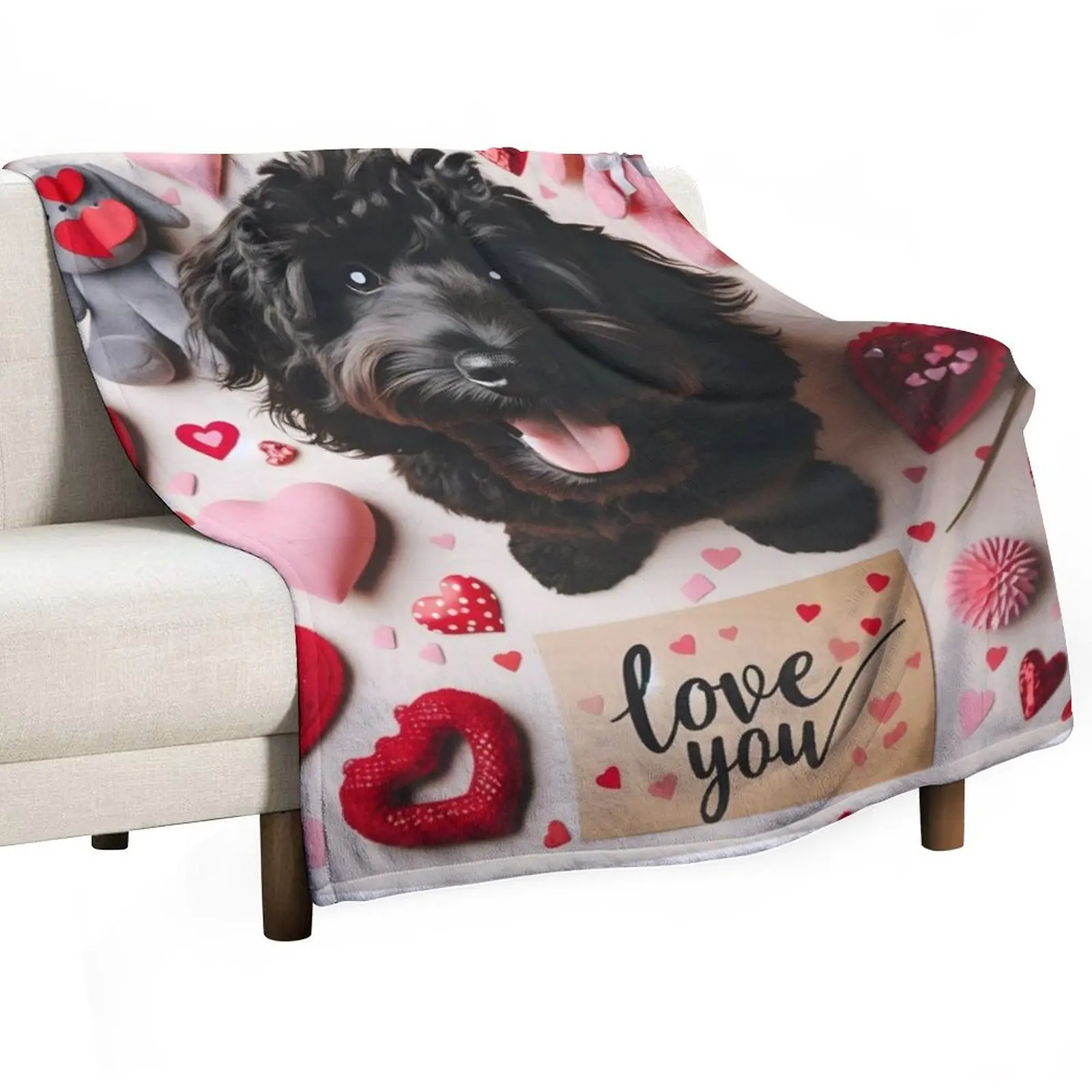Black Cockapoo Valentine Love. Throw Blanket Comforter for sofa Hair anime Camping halloween Blankets