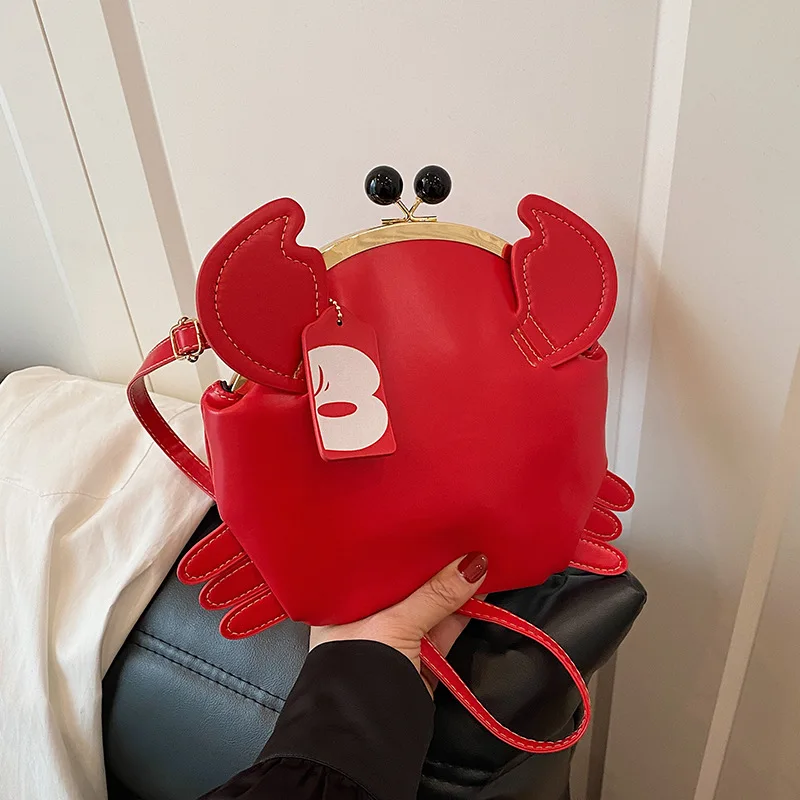

Cute 3D Crab Shape Crossbody Bags for Women Funny Cartoon Animal Mini Shoulder Bag Unique Party Fashion PU Leather Small Handbag