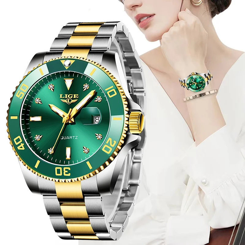 LIGE Fashion Luxury Elegant Quartz Watches for Women Simple Casual Stainless Belt Ladies Calendar Waterproof Diamond Woman Watch