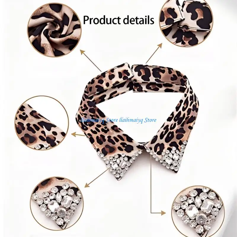 573B Stylish Detachable Leopard Collar 42cm Extended Length for Layering OutfiR
