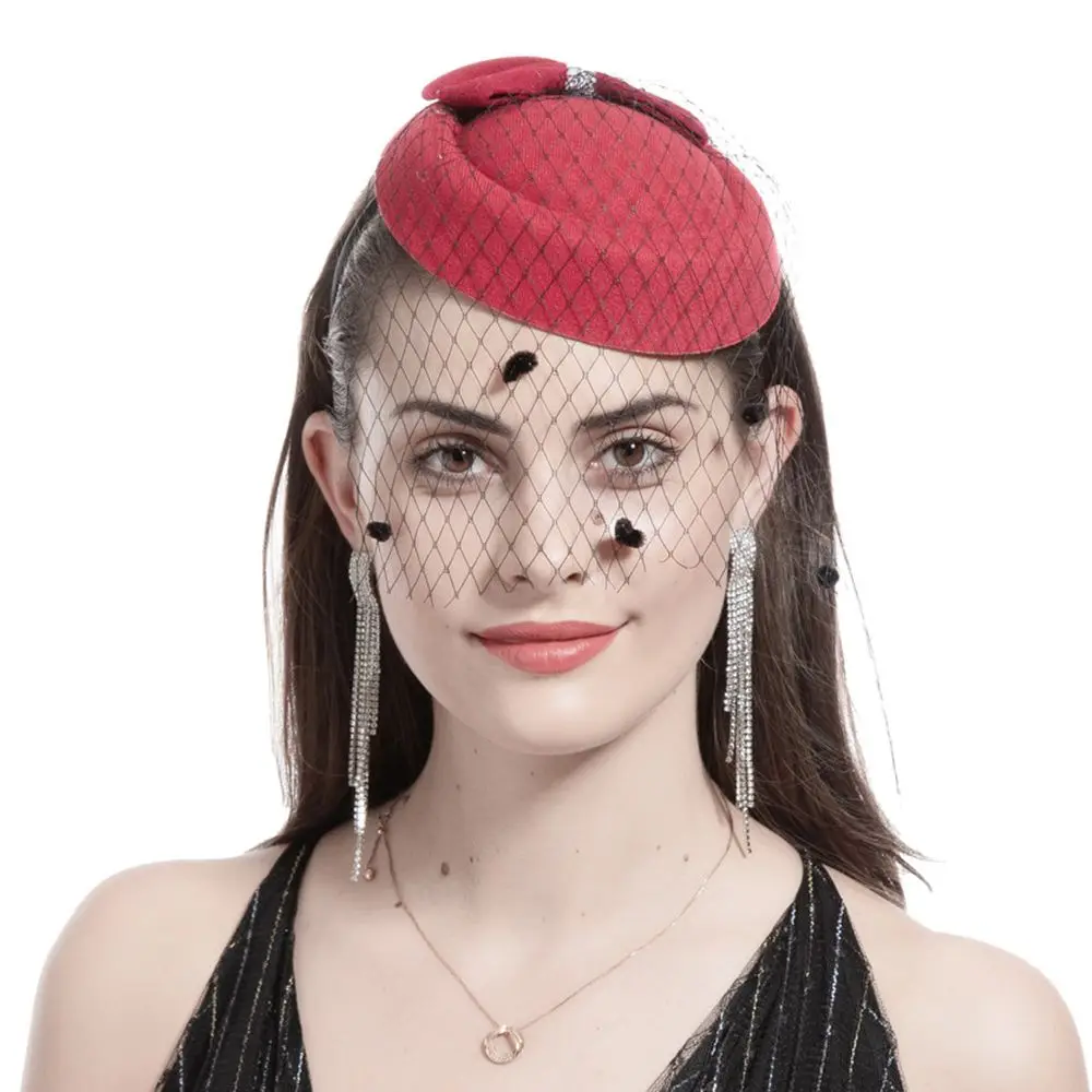 Hair Claw Retro Hairclip Cocktail Party Hairpin Bridal Headdress Fascinator Hair Pillbox Hat Womens Vintage Hat Bowknot Veil